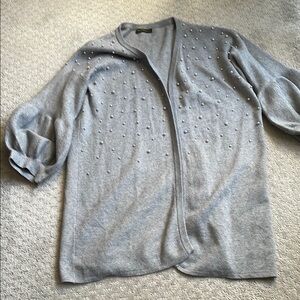 Gray Women's Sweater with Pearl Accents